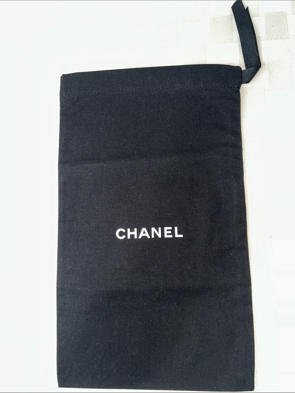 CHANEL Black Drawstring Dust Bag with White Logo
